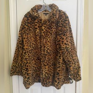 Faux fur leopard print coat